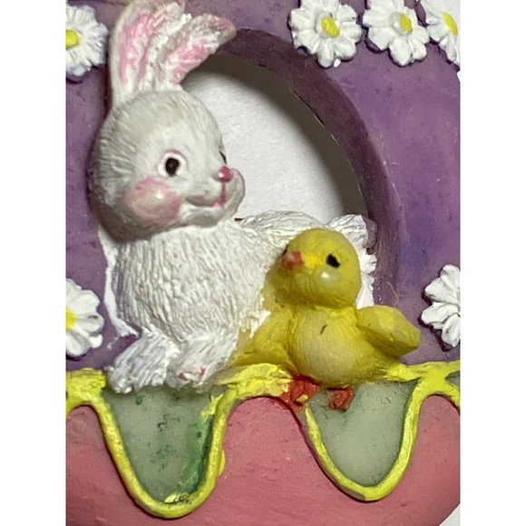 EASTER EGG PIN BROOCH WHITE BUNNY RABBIT CHICK Decorated Spring Flowers - Picture 2 of 9
